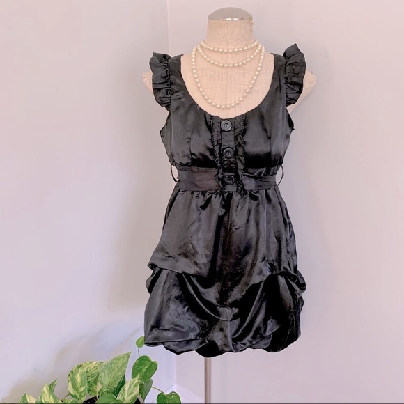 Black Satin Bubble Hem Dress (S/M) - Picture 1 of 7